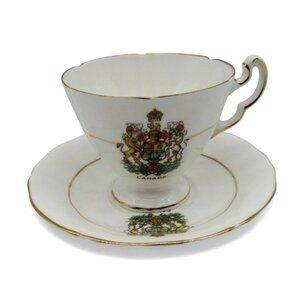 ROYAL ADDERLEY Fine Bone China Canada Crest Teacup And Saucer Gold Trim Vintage
